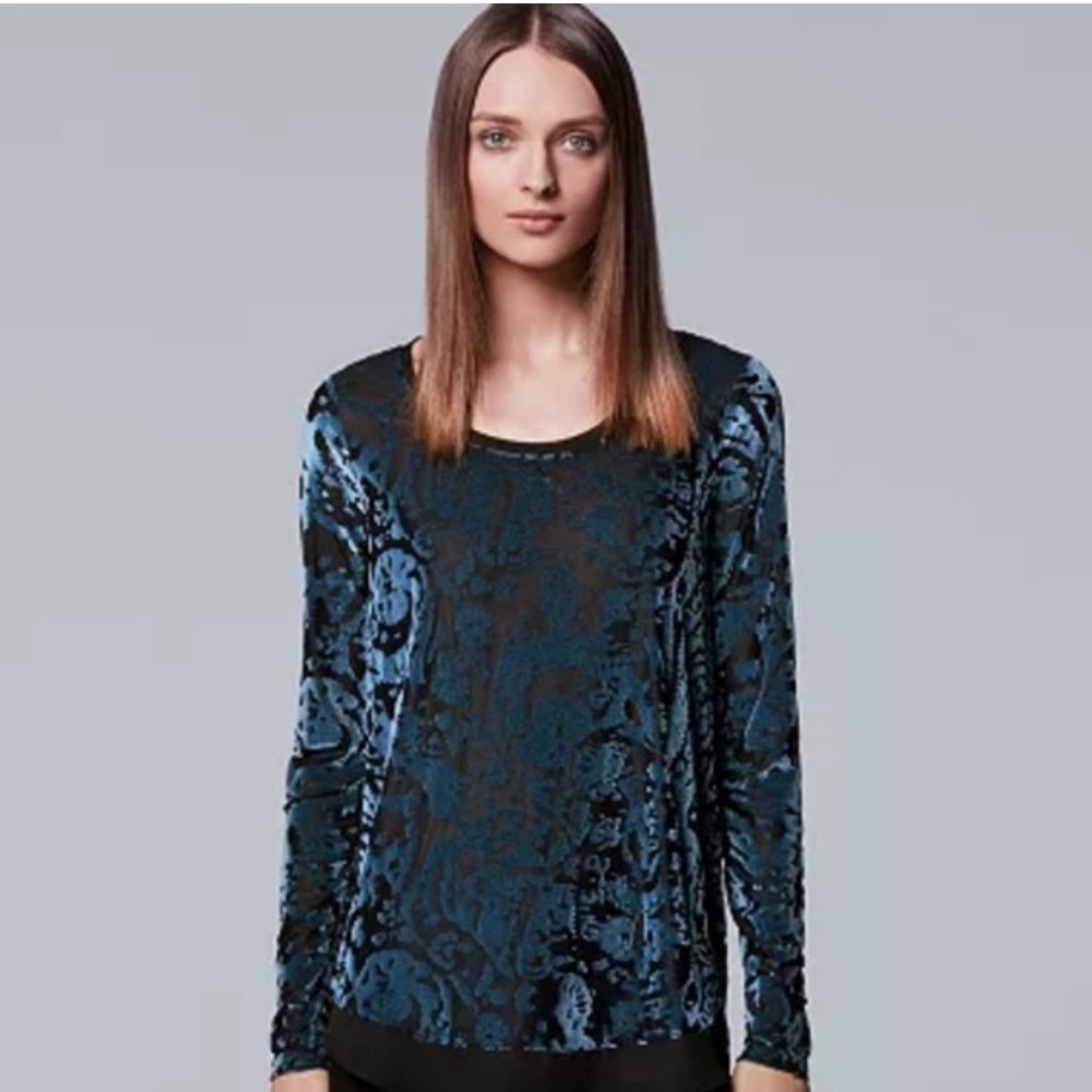 Simply Vera Vera Wang Elegant Teal Velvet Top, tunic, blouse, long sleeve sz M